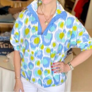 Emily McCarthy Poppy Top Cheetah Ikat size XS Preppy Colorful Maximalist